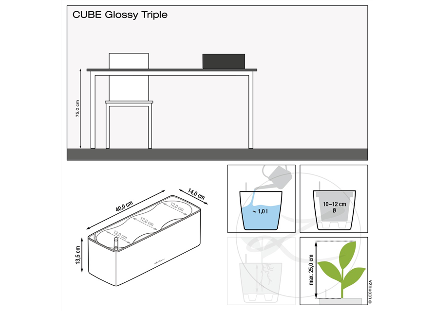 LECHUZA CUBE Glossy Triple