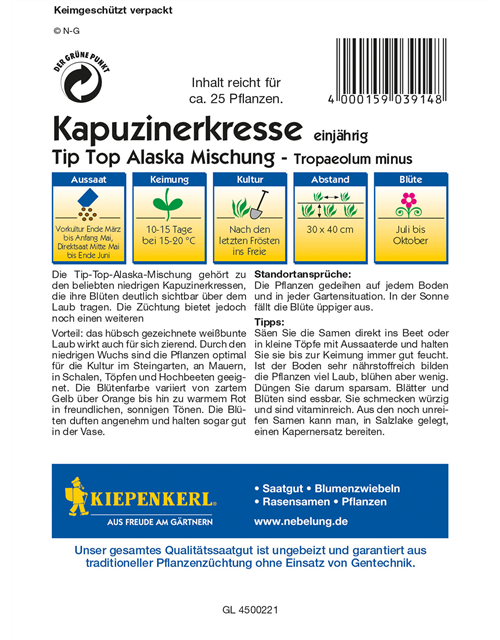 Kapuzinerkresse 'Tip-Top Alaska'