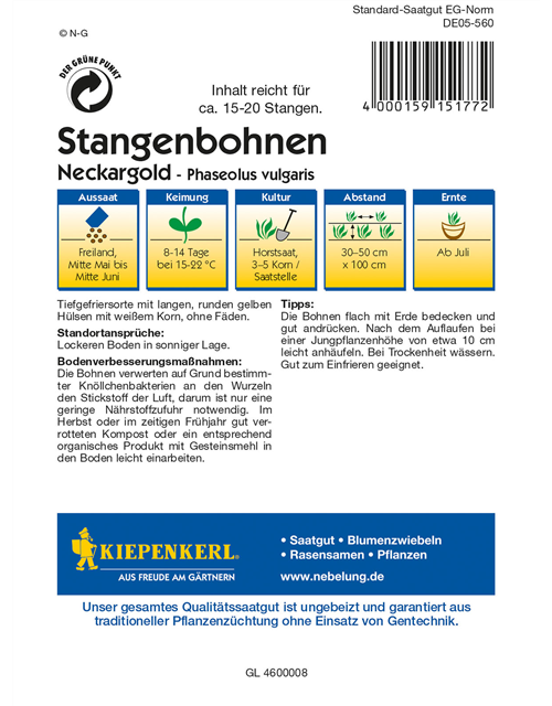 Stangen-Bohne 'Neckargold'