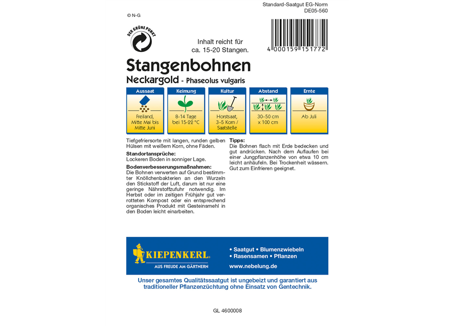 Stangen-Bohne 'Neckargold'